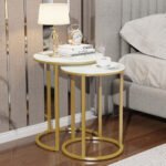 2Pcs Gold Marble Nesting Side End Tables Round Small Stacking Drink Coffee Table - Image 2