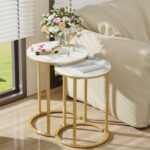 2Pcs Gold Marble Nesting Side End Tables Round Small Stacking Drink Coffee Table - Image 3