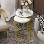 2Pcs Gold Marble Nesting Side End Tables Round Small Stacking Drink Coffee Table - Image 4