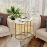 2Pcs Gold Marble Nesting Side End Tables Round Small Stacking Drink Coffee Table - Image 6
