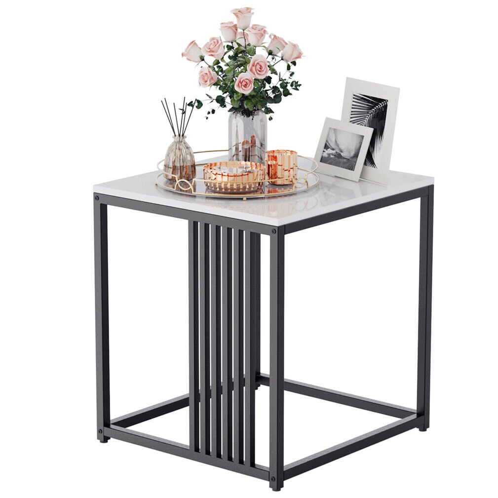 V767-JJ-XZ178-BK-202602160915-00 Luxury square side table marble stone-Black frame - Image 1