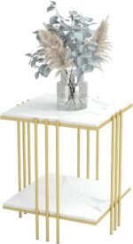 2 Tier End Table Bedside Tables Sintered Stone Nightstand Display Storage Shelf