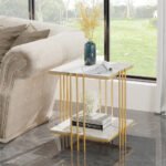 2 Tier End Table Bedside Tables Sintered Stone Nightstand Display Storage Shelf - Image 7