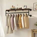Upgraded Heavy Duty Pipe Clothes Rack Iron Garment Hanging Bar with Top Shelf - Image 5