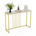 Narrow Console Sofa Entry Table Behind Couch Table Sintered Stone Golden Frame - Image 2