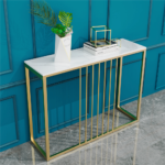Narrow Console Sofa Entry Table Behind Couch Table Sintered Stone Golden Frame - Image 3