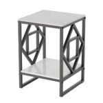 Sleek White Marble Side Table Sofa End Table Bedside Nightstand w Durable Frame