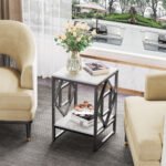Sleek White Marble Side Table Sofa End Table Bedside Nightstand w Durable Frame - Image 2