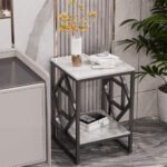 Sleek White Marble Side Table Sofa End Table Bedside Nightstand w Durable Frame - Image 3