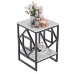 Sleek White Marble Side Table Sofa End Table Bedside Nightstand w Durable Frame - Image 5