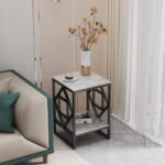 Sleek White Marble Side Table Sofa End Table Bedside Nightstand w Durable Frame - Image 6