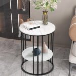 Solid Marble Sofa Side Coffee Table Bedside Storage Display Table Plant Stand - Image 2