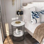 Solid Marble Sofa Side Coffee Table Bedside Storage Display Table Plant Stand - Image 6