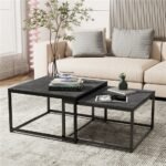 Marble Nesting Coffee Table Set Sintered Stone Side End Tables with Solid Metal Frame - Image 3