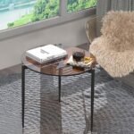 Modern Round Tempered Glass Coffee Table Sofa Side End Table Brown Tinted Metal Frame Living Room - Image 2