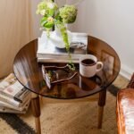 Modern Round Tempered Glass Coffee Table Sofa Side End Table Brown Tinted Metal Frame Living Room - Image 3