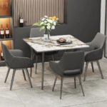 Glossy White Sintered Stone Dining Table With Black Metal Base Frame - Image 2
