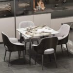 Glossy White Sintered Stone Dining Table With Black Metal Base Frame - Image 3