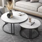 Stylish Round Nesting Coffee Tables with Metal Frame - Image 2