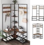 Xxl Corner Coat Stand Widen Depth Bench Shoe Rack Storage Shelves 10 Dual Hooks - Image 7