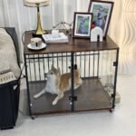 Anti-Bite Glass Indoor Dog Cage - Modern Furniture Style Dog Kennel End Table with Lockable Wheels and Double Doors - Image 2