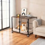 Anti-Bite Glass Indoor Dog Cage - Modern Furniture Style Dog Kennel End Table with Lockable Wheels and Double Doors - Image 3