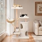 142cm Large Tall Cat Tree Tower with Soft Flower Perch & Condo - Multi-Level Cat Furniture for Kittens & Adult Cats - Image 5