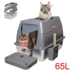 65L Big Cat Stainless Steel Litter Box With Lid High Wall With Triple Pedal Gray - Image 2