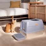 65L Big Cat Stainless Steel Litter Box With Lid High Wall With Triple Pedal Gray - Image 4