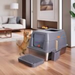 65L Big Cat Stainless Steel Litter Box With Lid High Wall With Triple Pedal Gray - Image 6