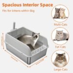 P&P Grey Silver Stainless Steel Cat Litter Box with High Sides, Open Top and Scoop - Image 5