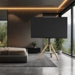 FIN 32-75 Inch Swivel Tripod TV Stand Stable Wooden Legs TV Mount with Marble Shelf - Image 6