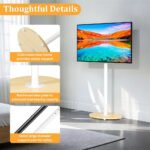 40-75 Inches Rolling TV Floor Stand Heavy Duty Steel TV Cart Mount with Hidden Wheels, Height Adjustable Free-Standing TV Bracket with Wooden Base for Flat Screen TVs - Image 5