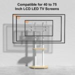 40-75 Inches Heavy Duty Mobile TV Floor Stand with Wooden Shelf, Height Adjustable Rolling TV Mount for Flat Screen, Free-Standing Steel TV Bracket with Wheels - Image 5