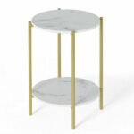 e Store - Marble Sofa Side End Table/Coffee Table with Shelf & Gold Iron Legs