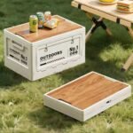 40cm Green Multifunctional Foldable Storage Box with Wooden Lid - Collapsible Outdoor Camping Crate, Stackable Home Organizer with Side-Opening Doors for Car Trunk, Picnic and Pantry - Image 2