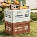 40cm Green Multifunctional Foldable Storage Box with Wooden Lid - Collapsible Outdoor Camping Crate, Stackable Home Organizer with Side-Opening Doors for Car Trunk, Picnic and Pantry - Image 3