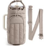 Camel Quilted Water Bottle Carrier Bag with Large Phone Pocket - Insulated Tumbler Pouch with Adjustable Shoulder Strap - Crossbody Water Bottle Holder for18oz to 64ozTumblers, Gym, and Travel