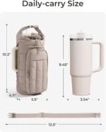 Camel Quilted Water Bottle Carrier Bag with Large Phone Pocket - Insulated Tumbler Pouch with Adjustable Shoulder Strap - Crossbody Water Bottle Holder for18oz to 64ozTumblers, Gym, and Travel - Image 5