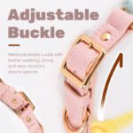 Pink Hand-Woven Rainbow Cotton Rope Dog Leash and Collar Set - Adjustable Veg-Tanned Leather Trim with Heavy Duty Metal Hardware - 150cm Training Lead and M Size Collar - Image 2