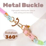 Pink Hand-Woven Rainbow Cotton Rope Dog Leash and Collar Set - Adjustable Veg-Tanned Leather Trim with Heavy Duty Metal Hardware - 150cm Training Lead and M Size Collar - Image 4