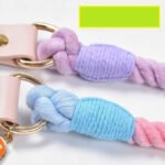 Pink Hand-Woven Rainbow Cotton Rope Dog Leash and Collar Set - Adjustable Veg-Tanned Leather Trim with Heavy Duty Metal Hardware - 150cm Training Lead and M Size Collar - Image 6