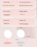 3PCS LED Makeup Mirror with Lights - Portable Tabletop Vanity Mirror, INS Style, White - Image 6