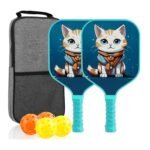 RT-016Fiberglass Pickleball Paddle Set of 2 with 4 Balls and Carry Bag - 185g Single Paddle Weight - Beginner Friendly Starter Kit with Non-Slip Cushion Grip for Adults Kids and Outdoor Family Fun