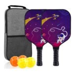 RT-007Fiberglass Pickleball Paddle Set of 2 with 4 Balls and Carry Bag - 185g Single Paddle Weight - Beginner Friendly Starter Kit with Non-Slip Cushion Grip for Adults Kids and Outdoor Family Fun