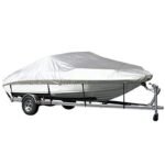Grey Heavy Duty Waterproof Tarp Covers with Storage Bag, Fits V-Hull, Fish&Ski, Pro-Style, Fishing, Runabout, Bass Boats, 17-19FT(600cm*310cm)
