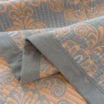 Grey and Orange Cotton Three-Layer Gauze Bed Cover Set - Reversible Vintage Printed Blanket with Two Pillowcases for Year-Round Use(150*200cm) - Image 3