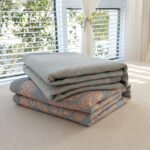 Grey and Green Cotton Three-Layer Gauze Bed Cover Set - Reversible Vintage Printed Blanket with Two Pillowcases for Year-Round Use(120*150cm) - Image 2