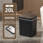 Black Smart Sensor Trash Can - 20L Capacity, Touch-Free Operation with Odor-Blocking & Waterproof Design