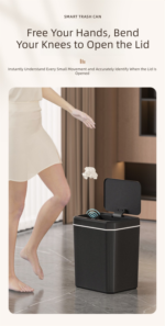 Black Smart Sensor Trash Can - 20L Capacity, Touch-Free Operation with Odor-Blocking & Waterproof Design - Image 5